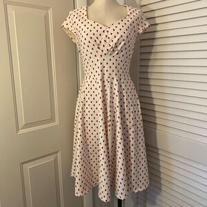 Retro Gown Town White Dress with Red Heart Pattern- Size XL